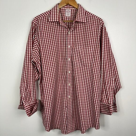 Brooks Brothers  Traditional Fit  Non Iron  Cotton  Long Sleeve Gingham Red - Picture 1 of 4